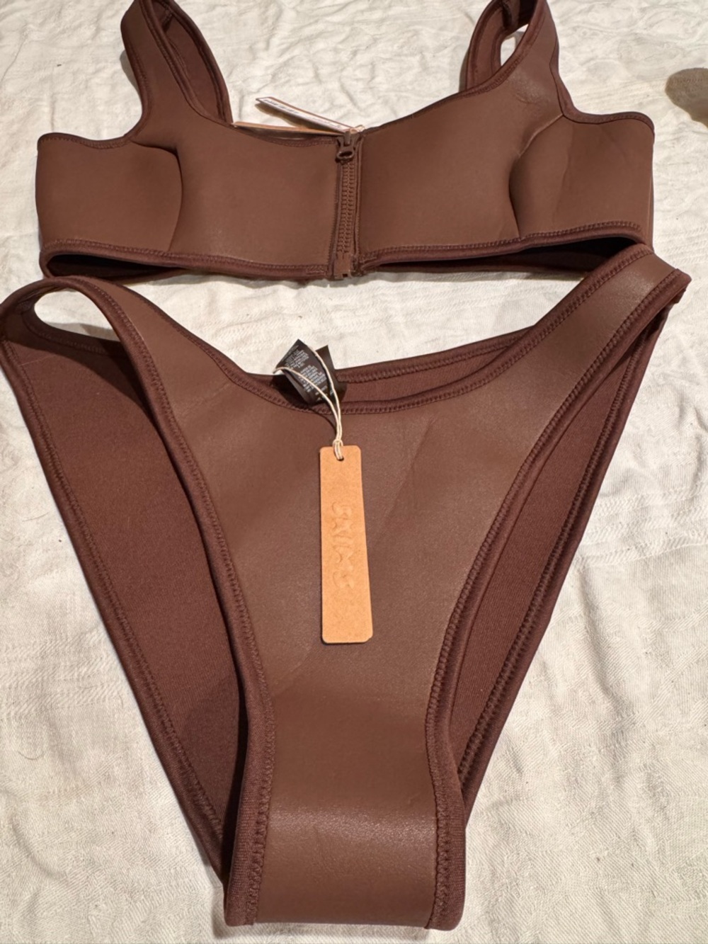 SKIMS Brown Neoprene-Look Bikini Top